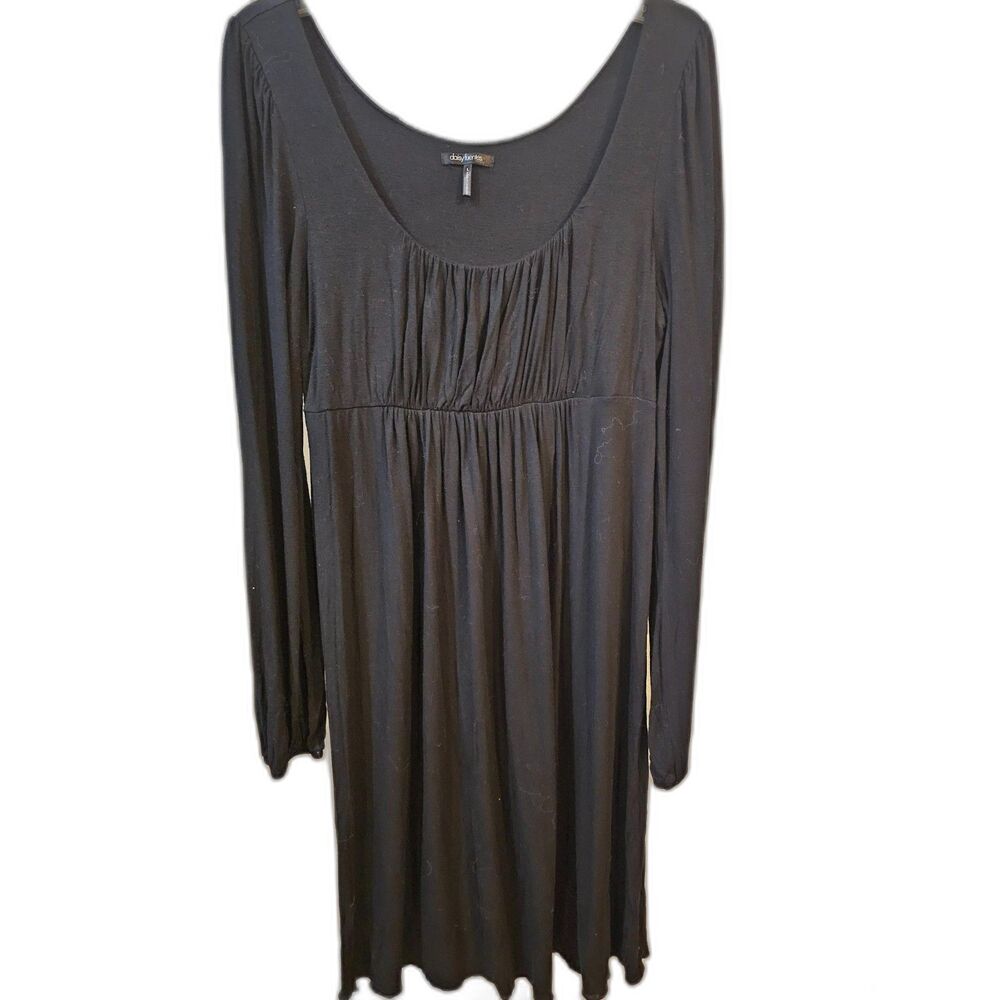 Daisy Fuentes Black Babydoll Dress Boho Witchy Long Sleeve Scoop Neck Large
